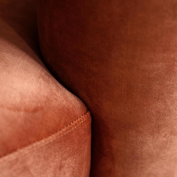 Acanva Luxury Modern Tight Curved Back Velvet Sofa, Minimalist Style Comfy Couch for Living Room Apartment Reception Space, Tangerine Single Chair