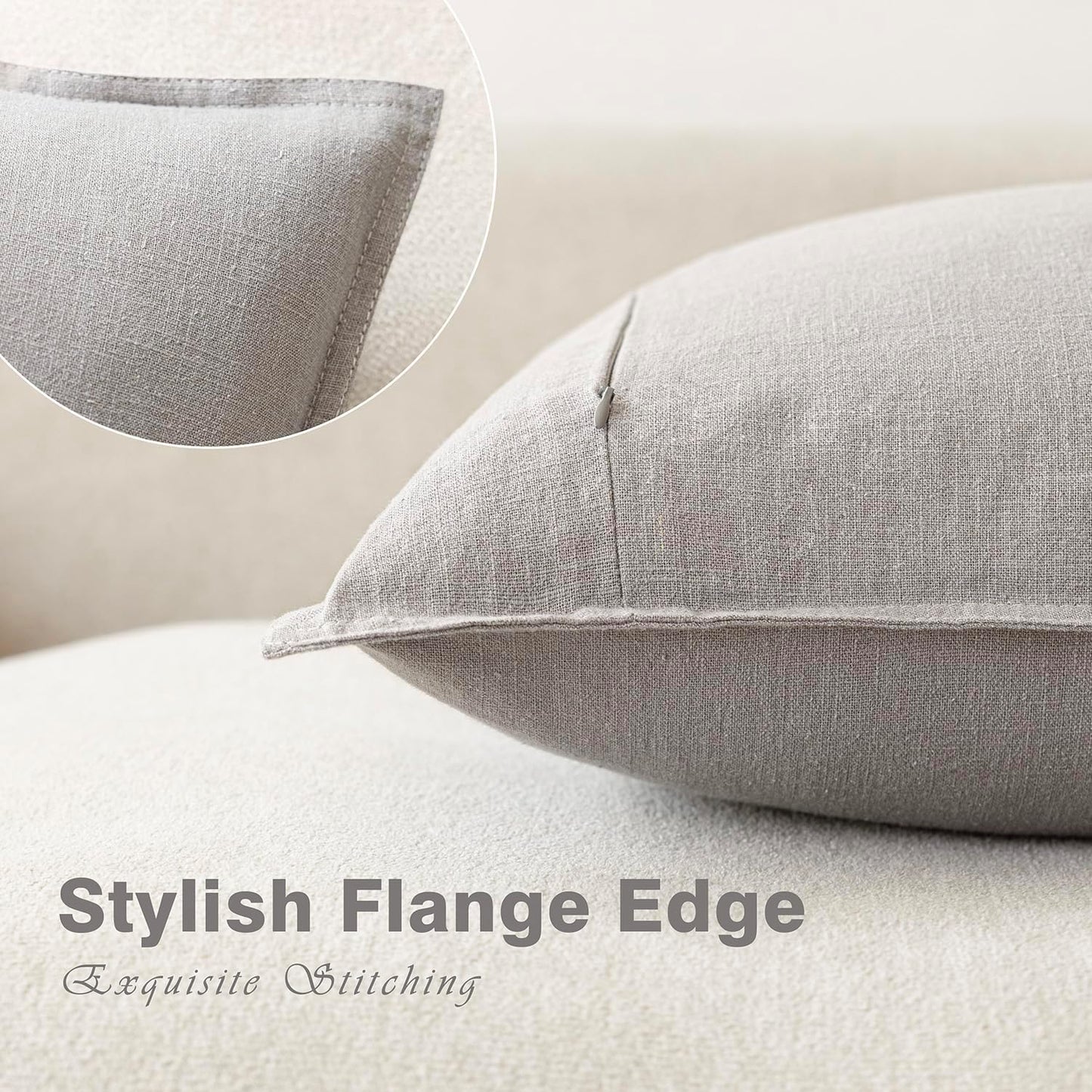 Foindtower Pack of 2, Decorative Linen Soild Throw Pillow Covers Soft Accent Cushion Case Boho Farmhouse Pillowcase for Chair Couch Sofa Bedroom Living Room Home Decor 20 x 20 Inch Light Rustic Gray