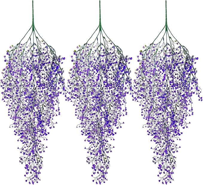 Fake Hanging Plants, 3pcs Faux Hanging Plants Purple, Artificial Plants Ferns Ivy Vine for Wall House Indoor Outdoor Room Home Decor