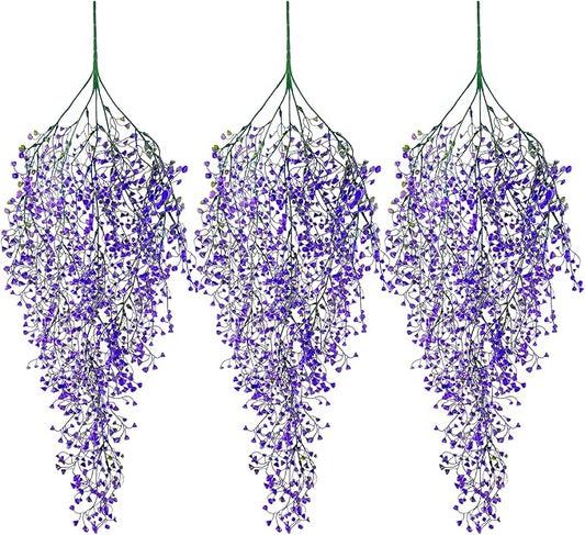 Fake Hanging Plants, 3pcs Faux Hanging Plants Purple, Artificial Plants Ferns Ivy Vine for Wall House Indoor Outdoor Room Home Decor