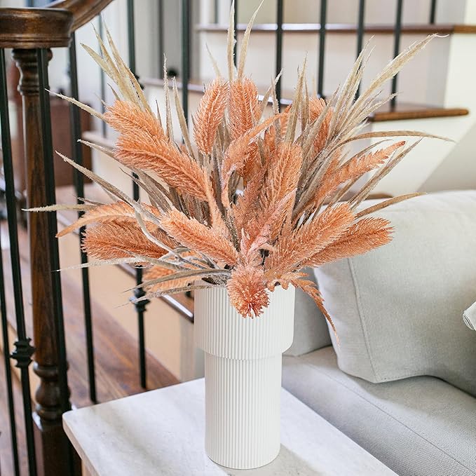 7 PCS Christmas Stems for Vases, 26 in Faux Stems Fake Plants Winter Stem Greenery Branches Fake Leaves Faux Foliage for DIY Craft Garland Home Kitchen Office Indoor Centerpiece Table Decor, Orange