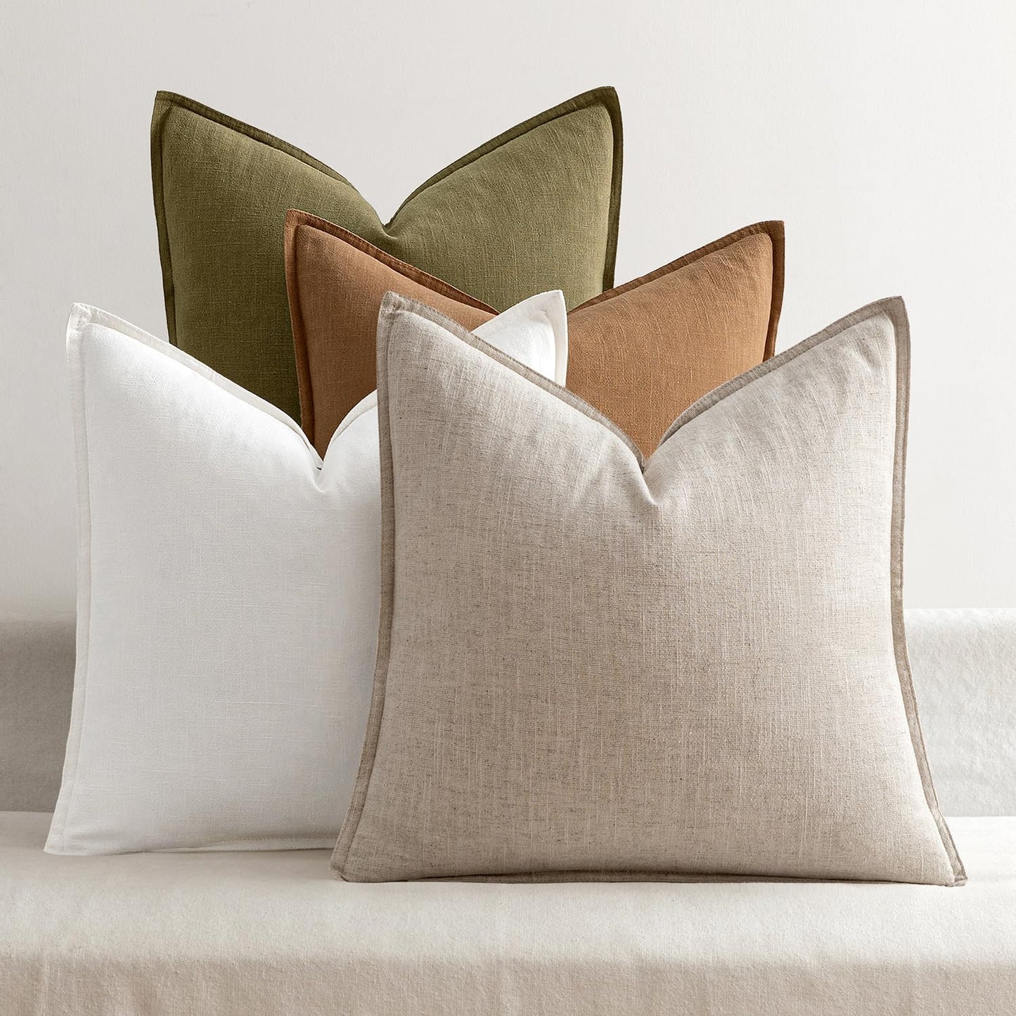 MIULEE Brown Linen Pillow Covers Pack of 4 Decorative Natural Solid Throw Pillow Covers Soft Accent Boho Farmhouse Couch Pillowcases Modern Home Decors for Living Room Bed Sofa 18x18 Inch