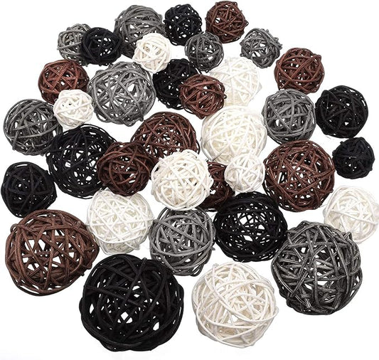 Patelai 36 Pcs Wicker Rattan Balls Decorative Balls for Vase Centerpiece Bowls Orbs Filler for Home Decor,4 Sizes(White, Dark Gray, Brown, Black)