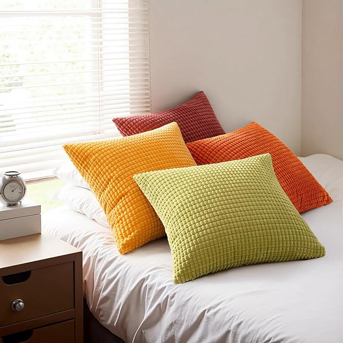 MIULEE Fall Decorative Pillow Covers 18x18 Inch Set of 4 Burnt Orange Green Gradient Series Boho Farmhouse Home Decor Couch Throw Pillows Summer Modern Corduroy Pillowcases for Sofa Living Room Bed