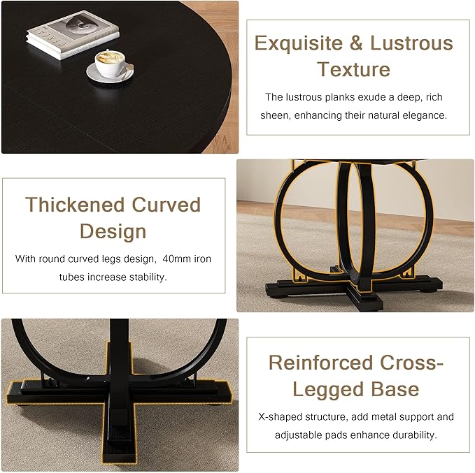 59" Round Extendable Dining Table for 4-6, Modern Oval Kitchen Table with Heavy Duty Curved Legs & Wood X-Based, MDF Board with Spring Buckle, Space Saving, Dining Kitchen Living Room, Black