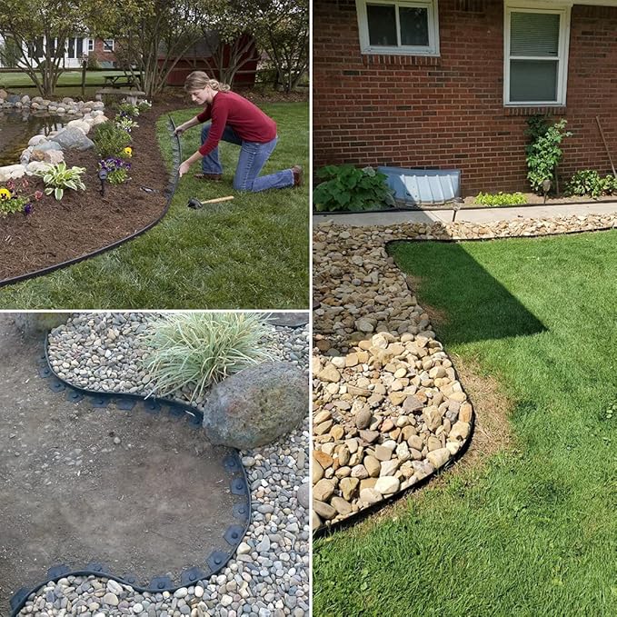 Landscape Edging 82FT, 4IN Tall Garden Edging Borders Black with 125pcs Plastic Stakes, Lawn Edging Flexible DIY Fence for Landscaping,Flower Bed,Grass,Gravel,Tree Surrounding