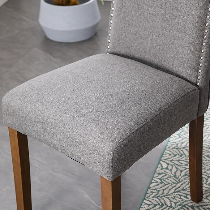 Stylish Upholstered Parsons Dining Chair Kitchen with Silver Nailhead Trim and Sturdy Solid Wood Legs