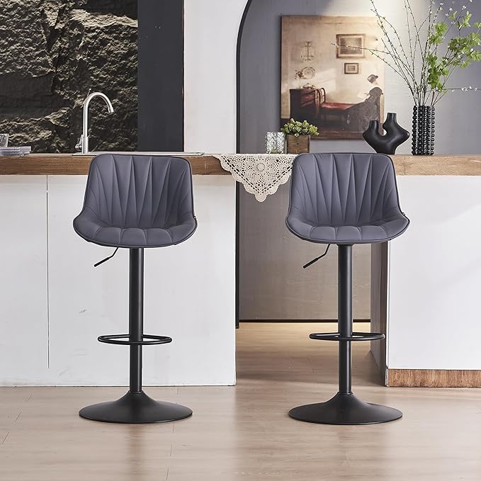 YOUNIKE Bar Stools Set of 2 for Kitchen Island, Purple-Tinted Gray Swivel Tall Bar Stools, Faux Leather Padded Barstools with Back, Modern Counter Height Bar Chairs, Easy to Assemble