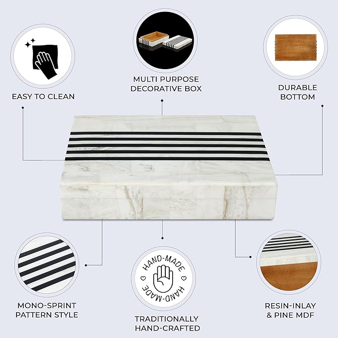 Handicrafts Home Handmade Mono Collection Decorative Jewelry Box Organizer – Keepsakes, Trinkets, and Home Decor – Antique Coffee Table Storage, Memory Box, Farmhouse Style Decor Sprint, 8x6x1.5