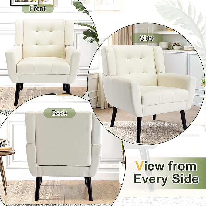 NicBex Modern Accent Chair for Living Room Upholstered Foam Filled Living Room Chairs with Metal Legs Linen Cozy Lounge Armchair for Living Room Bedroom,White