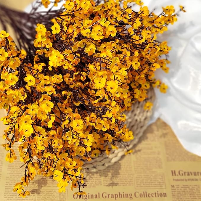 10Pcs Artificial Babys Breath Flowers, Orange Fall Flowers, Fake Silk Flowers for Home DIY Floral Arrangement Table Centerpiece Fall Thanksgiving Autumn Decoration