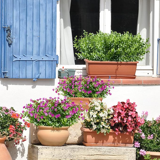 6PCS Artificial Eucalyptus Flowers, Fake Artificial Greenery UV Resistant No Fade Faux Plastic Plants for Wedding Bridle Bouquet Indoor Outdoor Home Garden Kitchen Office Table Vase(Fuchsia)