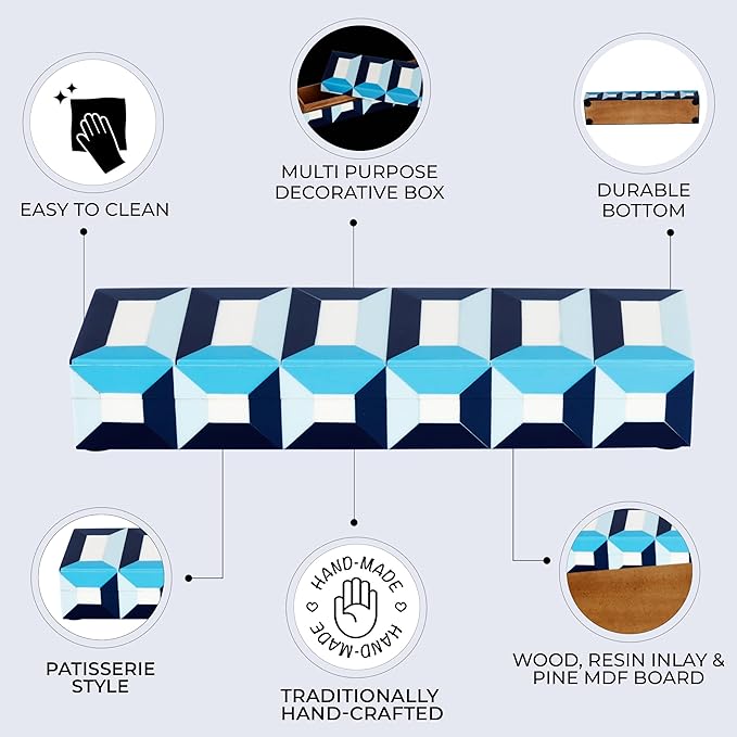 Handicrafts Home Handmade Patisserie Decorative Jewelry Box Organizer – Keepsakes, Trinkets, and Home Decor – Antique Coffee Table Storage, Memory Box, Farmhouse Style Decor Modern, 10x2.5x1.5