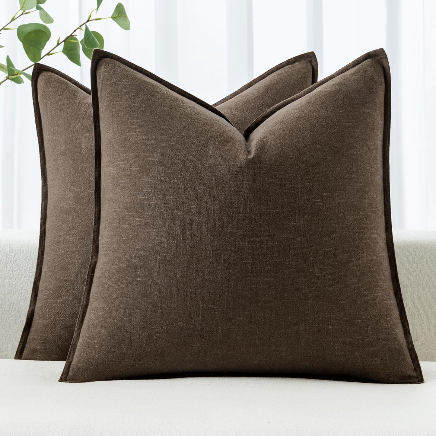 MIULEE Decorative Linen Euro Sham Pillow Covers 26x26 Dark Coffee Boho FarmhouseNeutral Couch Throw Pillows for Bed Pack of 2 Accent Modern Pillowcase Sofa Livingroom Home Decor