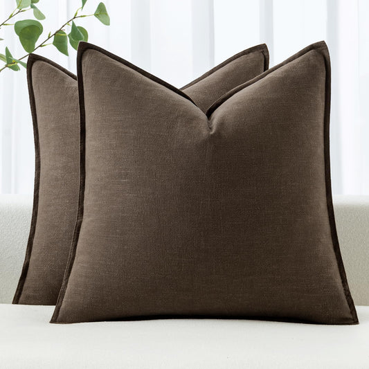 MIULEE Decorative Linen Pillow Covers 20x20 Inch Dark Coffee Boho Farmhouse Neutral Couch Throw Pillows for Bed Pack of 2 Accent Modern Pillowcase Sofa Livingroom Home Decor