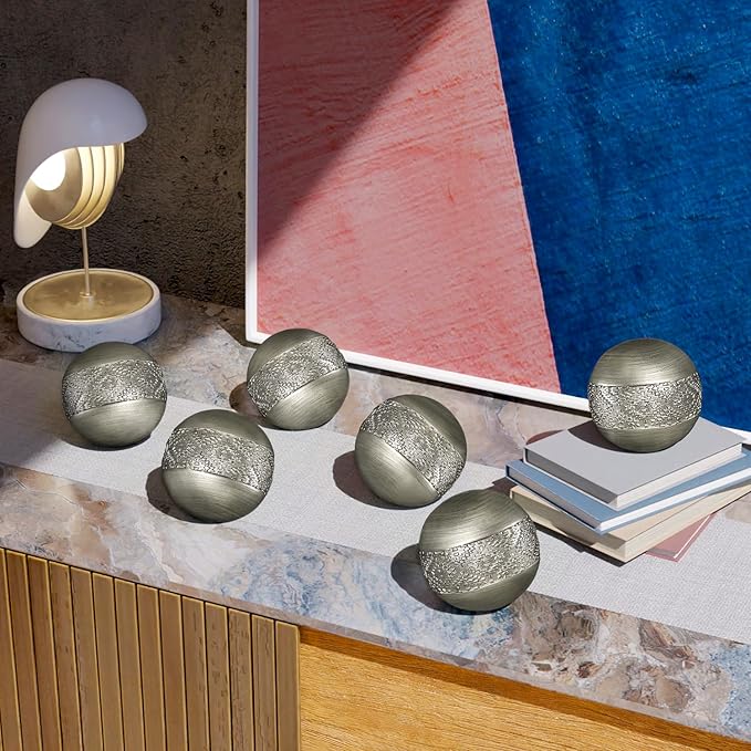 Creative Scents Dublin Silver Centerpiece Bowl With 3 Matching Orbs – Coffee Table Decor with Sphere Balls for Living Room Dining Room Table - Decorations for Home Decor - Mantle House Decor