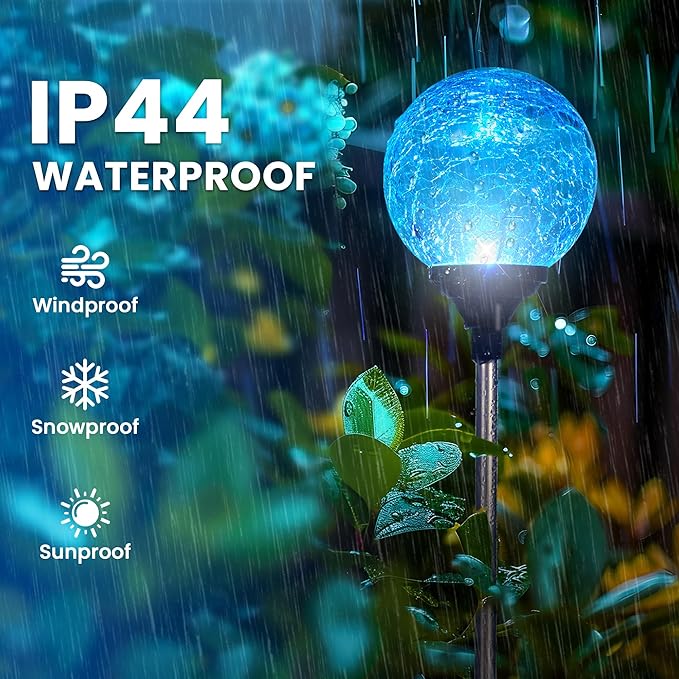GIGALUMI Solar Garden Lights Outdoor Decorative for Yard 3 Pack, Solar Globe Lights Outdoor Waterproof, Multi-Colored Changing Garden Globes Cracked Glass Ball with LED Lights