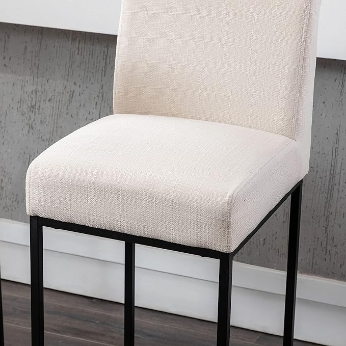 VESCASA Linen 31 inches Bar Height Bar Stools with Padded Back, Modern Upholstered Bar Stool Chairs with Black Metal Frame for Kitchen Island, Pub, Set of 2, Cream