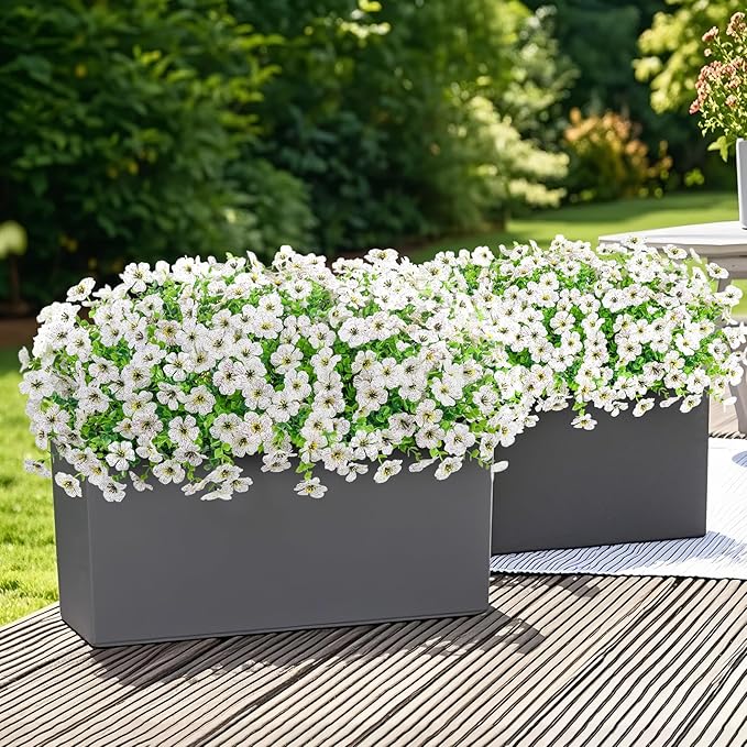 20 Bundles Artificial Flowers for Outdoors Decoration Fake Silk Flowers UV Resistant Faux Plants Artificial Daisy Eucalyptus for Spring Summer Garden Yard Porch Window Home Decor, White