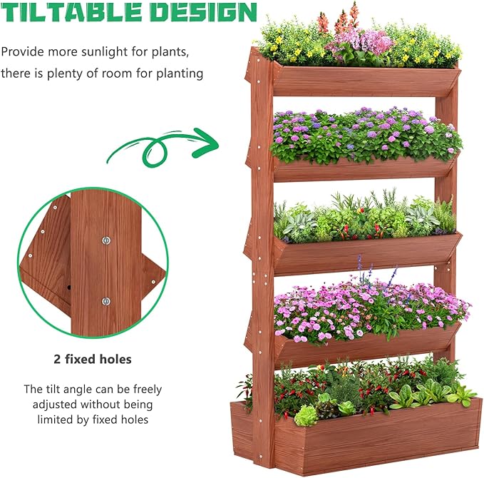 DoCred Vertical Wooden Raised Garden Bed, 5 Tier Garden Planters Freestanding Wood Plant Stand Flower Rack Wooden Planter Box for Plants Herbs Flowers Vegetables Outdoor Indoor Gardening