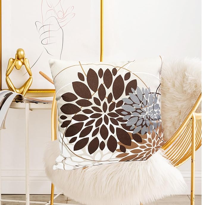 Coffee Brown Decorative Throw Pillow Covers 16x16 Inch Pillow Covers for Couch Living Room Bed Outdoor.Modern Sofa Throw Pillow Cover.Farmhouse Geometric Floral Linen Square Pillow Case.Set of 2