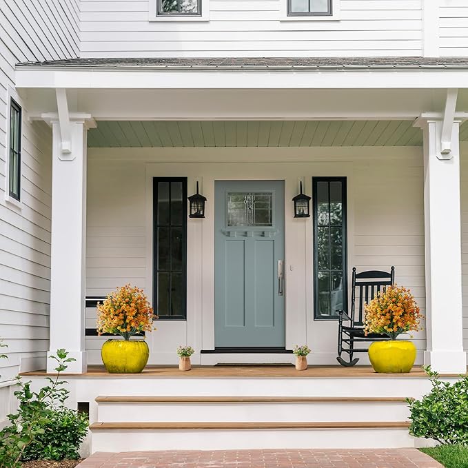 Artificial Allium Grass Stems with Orange-Red Flowers, Set of 2 Faux Allium Ornamental with Metal Spike, UV Resistant Realistic Faux Shrubs for Garden, Yard, Patio, Porch Outdoor Decor