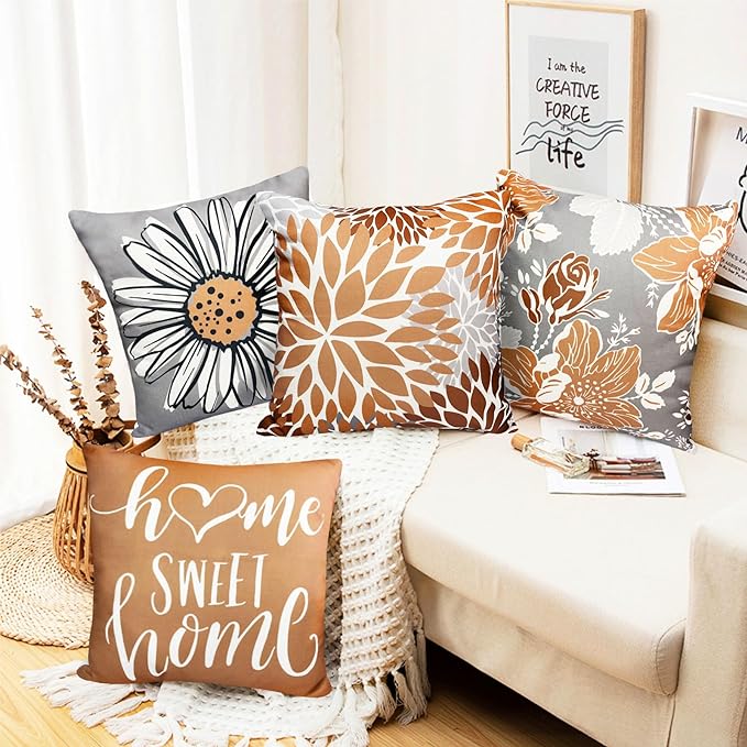 Decorative Throw Pillow Covers Set of 2 Coffee Pillow Covers 16x16inch Throw Pillow Cases Linen Square Pillow Case,Farmhouse Outdoor Modern Boho Pillow Covers for Couch Sofa Living Room