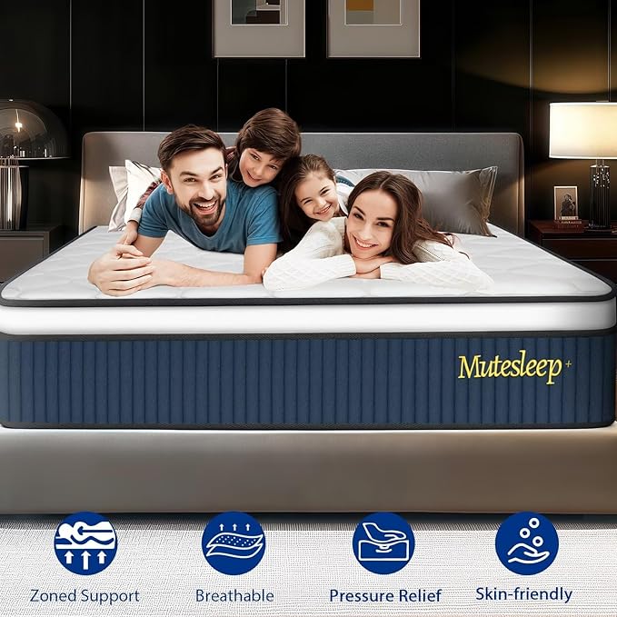 Queen Mattress 12 Inch, Medium Firm Hybrid Mattress with Memory Foam and Pocket Springs for Motion Isolation, Edge Support, Enhanced Lumbar Support