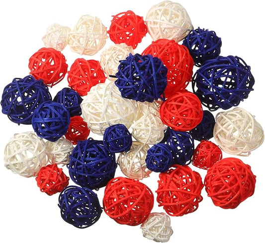 Patelai 36 Pcs Wicker Rattan Balls Decorative Balls for Vase Centerpiece Bowls Orbs Filler for Home Decor,4 Sizes(Royal Blue, White, Red)