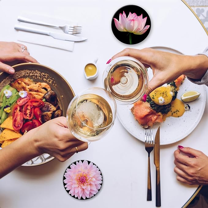 Drink Coasters Set of 6 with Holder, Sunflower Rose Flower Absorbent Ceramic Coasters with Cork Base,Fit All Cups,Great Gift for Housewarming,Room Decor,Bar,Holiday Party