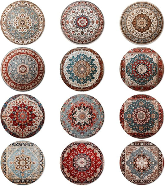 Trillionn 12 Pack Felt Cup Coasters for Drink, Absorbent Coasters for Coffee, Ethnic Pattern Design