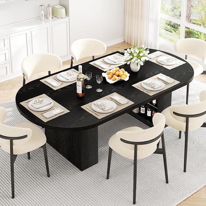 70.8" Dining Table for 6 8, Modern Dining Room Table with Storage, Wood Kitchen Table with Heavy Duty Legs, Dinner Tables for Kitchen Dining Room (Black)