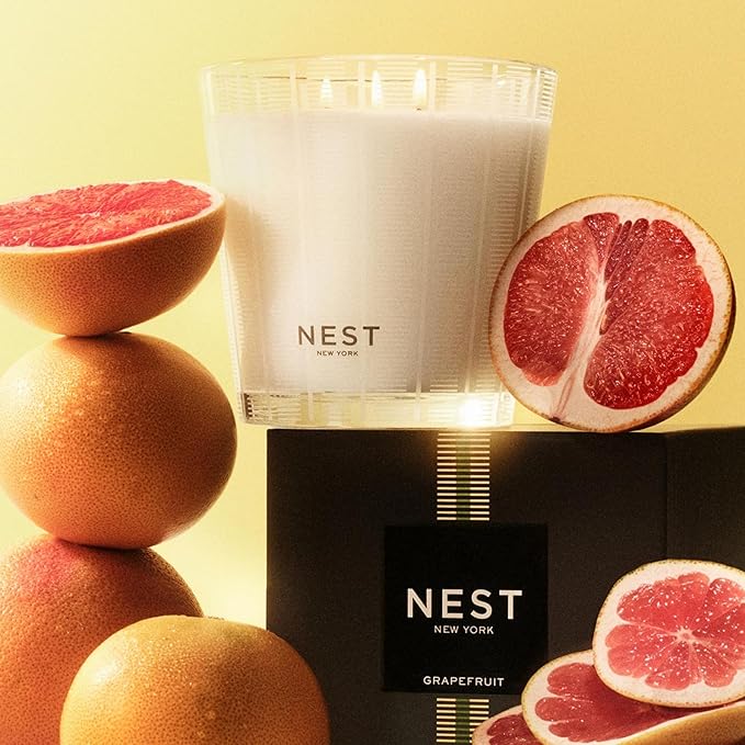 NEST New York Scented 3-Wick Candle, Grapefruit - 21.2 oz - Up to 100-Hour Burn Time - Reusable Glass Vessel