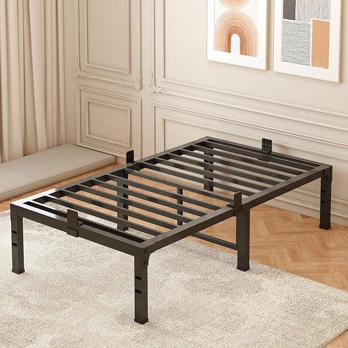 FUIOBYVV Twin Bed Frames, 18 Inch Heavy Duty Metal Platform Bed Frame Twin Size Support Up to 3500 lbs, No Box Spring Needed/No Shaking/Steel Slat Support/Noise Free/Easy Assembly