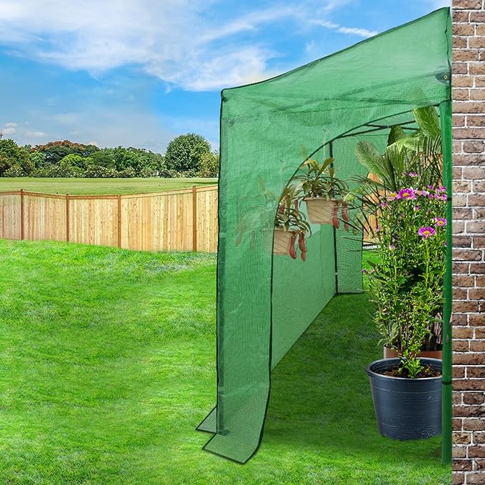 EAGLE PEAK Replacement Cover for 10x5 Portable Lean to Greenhouse, 2 Roll-Up Zipper Entry Doors and 1 Large Roll-Up Side Window (Frame Not Included), Green