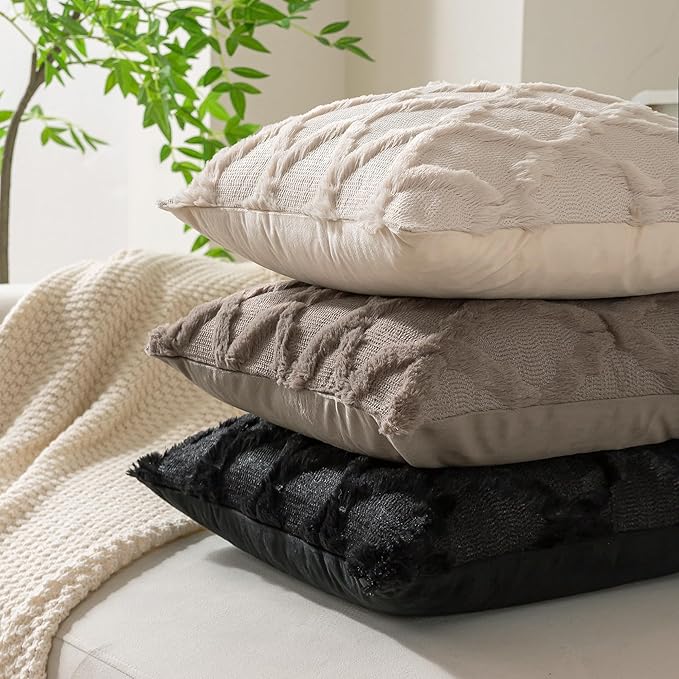 Set of 2 Soft Moroccan Throw Pillow Covers 12x20 Inch Plush Boho Decorative Pillow Cover Accent Cushion Case for Couch Sofa Bed, Deep Grey