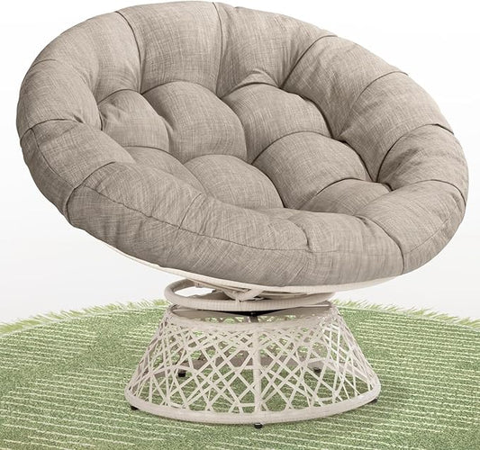 Bme 40" Ergonomic Wicker Papasan Chair with Soft Thick Density Fabric Cushion, High Capacity Steel Frame, 360 Degree Swivel for Living, Bedroom, Reading Room, Lounge