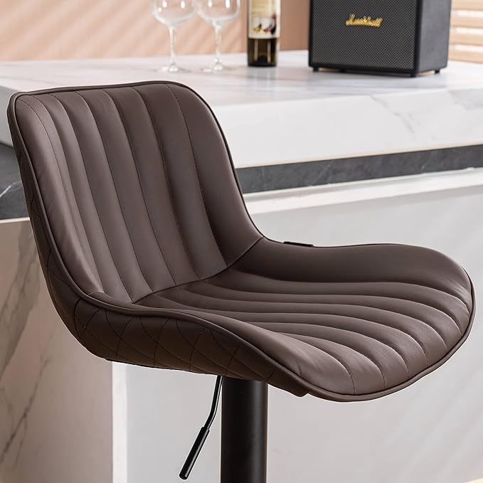 YOUNUOKE Counter Height Bar Stools Set of 2, Adjustable Swivel Stool Chairs with Back, Brown Faux Leather Upholstered, Mid-Century Modern Barstools for Kitchen Island, Dining Room, Home Bar, Bistro