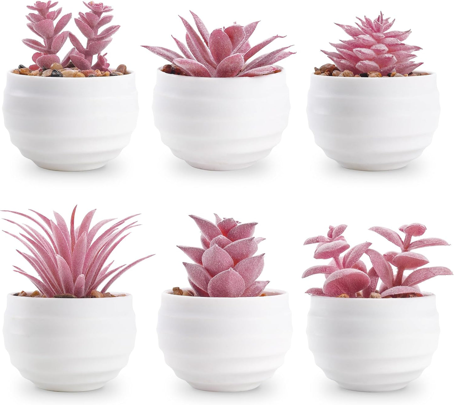 Der Rose Set of 6 Pink Succulents Plants Artificial in Pots Small Fake Plants for Girls Pink Room Decor Office Desk Accessories for Women