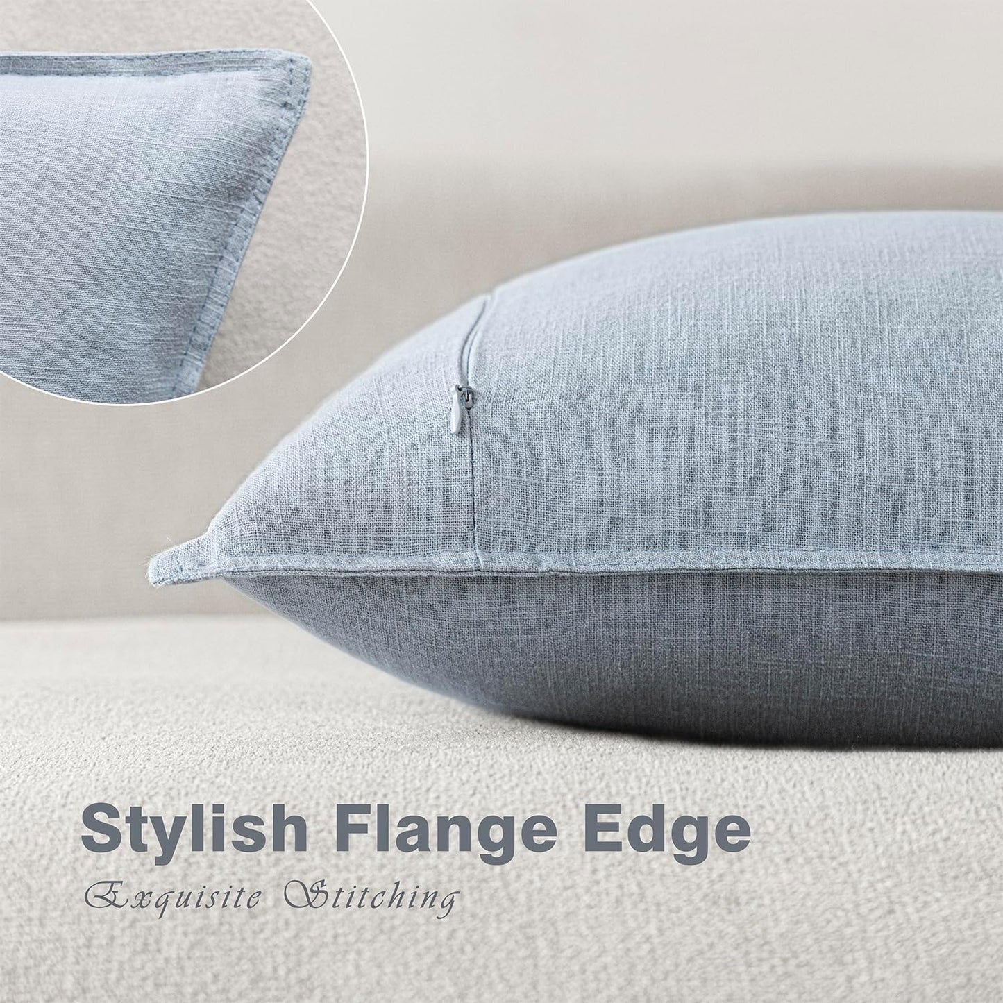 Foindtower Pack of 2, Decorative Linen Soild Throw Pillow Covers Soft Accent Euro Cushion Case Boho Farmhouse Pillowcase for Chair Couch Sofa Bedroom Living Room Home Decor 24 x 24 Inch Sky Blue