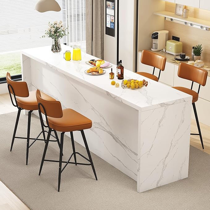 Swivel Counter Height Bar Stools Set of 4, 26" Leather Kitchen Swivel Counter Stools with Backs, Metal Legs and Footrest, Bar Chairs for Kitchen Island, Brown