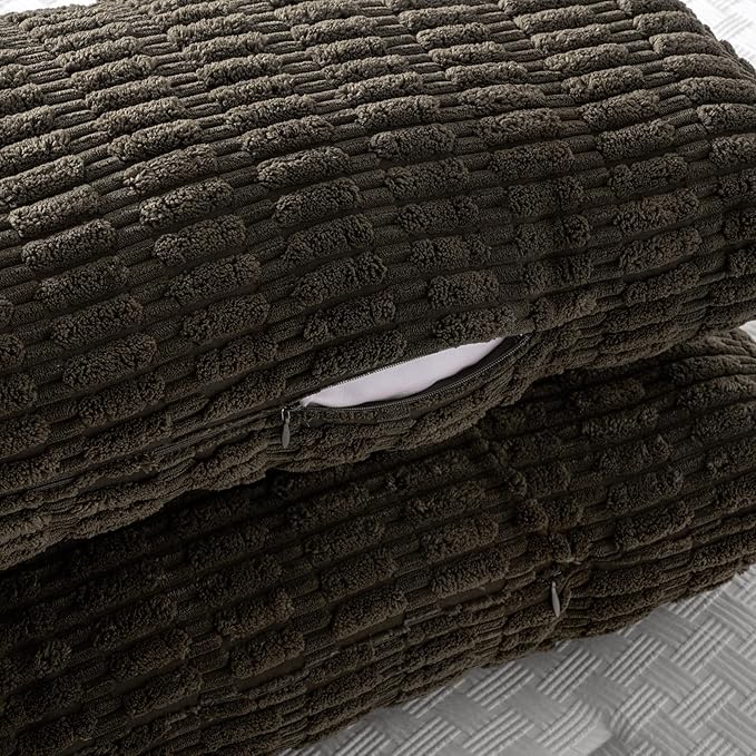 Fancy Homi 2 Packs Dark Brown Long Body Lumbar Decorative Throw Pillow Covers 14x36 Inch for Bed Couch Bedroom Bench, Soft Corduroy Rectangle Solid Pillow Case, Rustic Farmhouse Boho Room Decor