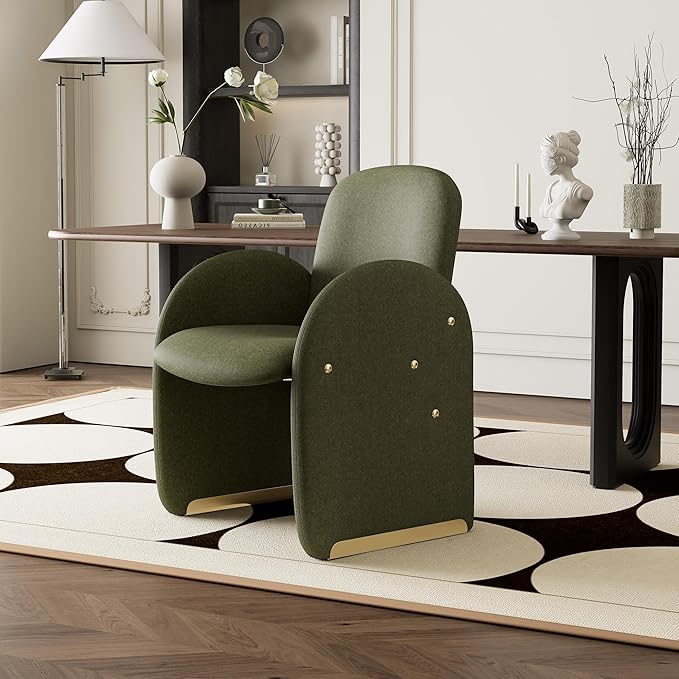 YOUTASTE Oversized Mohair Accent Chair for Living Room & Bedroom, Mid-Century Modern Armchair with Wood Frame & Gold Legs, Comfy Upholstered Single Sofa, Green