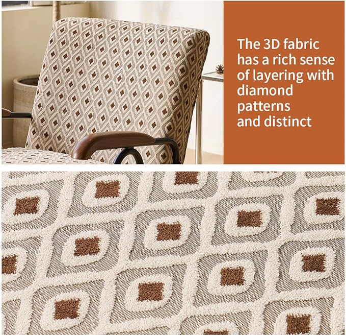 MFFM Fabric Armchair, Modern Accent Chair High Back, Living Room Chairs with Metal Legs and Soft Padded, Sofa Chairs for Home Office,Bedroom,Dining Room (Pattern)