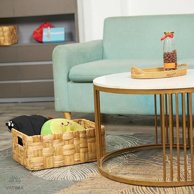 Vatima Jumbo Wicker Storage Basket, Large Hyacinth Organizer, 16.9x12.1x7.1H Inches - Ideal for Home Shelving and Pantry Storage