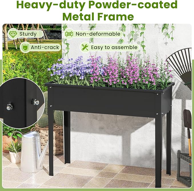 HAPPYGRILL Raised Garden Bed, Metal Elevated Planter Box w/Legs, Drainage Holes for Growing Vegetables Fruits Flowers, Indoor Outdoor Standing Plant Container for Backyard Patio (40”x16”x32”)
