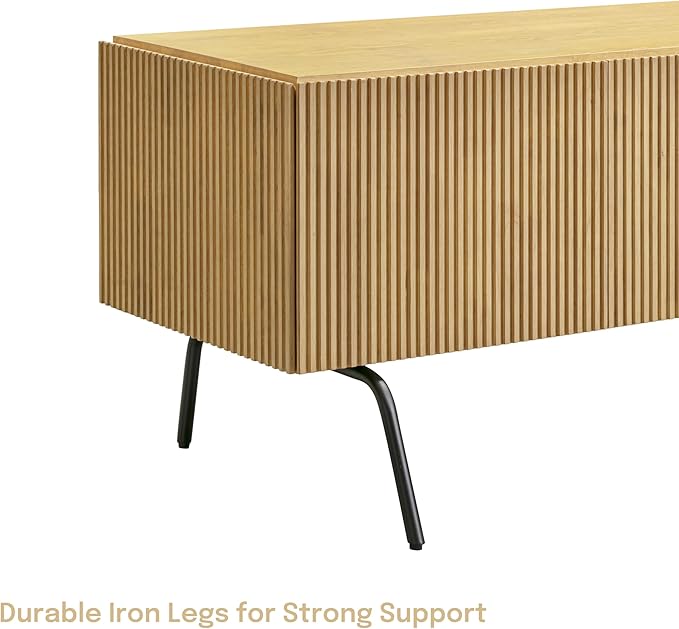 NTC Veil TV Stand with 4 Doors for TVs up to 75’’, Media Console with Vertical Groove Design and Metal Legs, Modern Entertainment Center for Living Room and Bedroom, Effortless Assembly, Sand