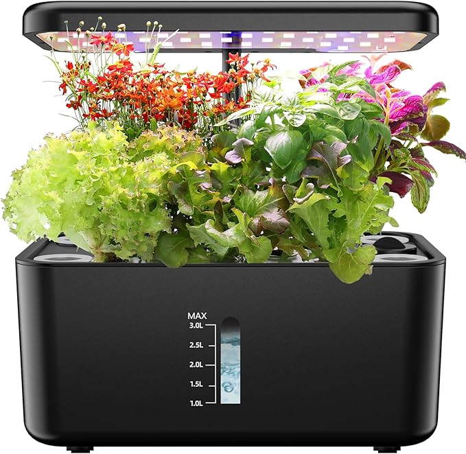 Ahopegarden Hydroponics Growing System Kit: 8 Pods Indoor Garden Plant Germination Kit Aeroponic Herb Vegetable Growth Lamp Countertop with LED Grow Light - Hydrophonic Planter Grower Harvest Lettuce