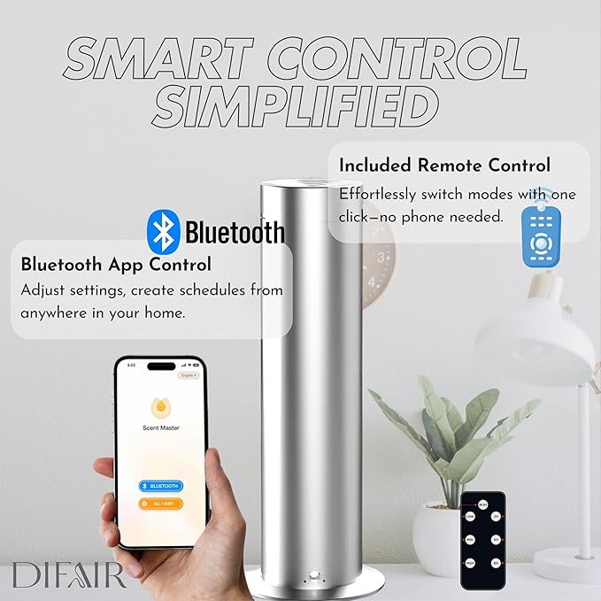 Leak-proof Waterless Diffuser, Hotel Collection Diffuser for Essential Oils, Bluetooth/Remote Control Scent Diffuser, NanoAtomizing Aromatherapy Diffuser, Silent Diffusers for home, bedroom,spa
