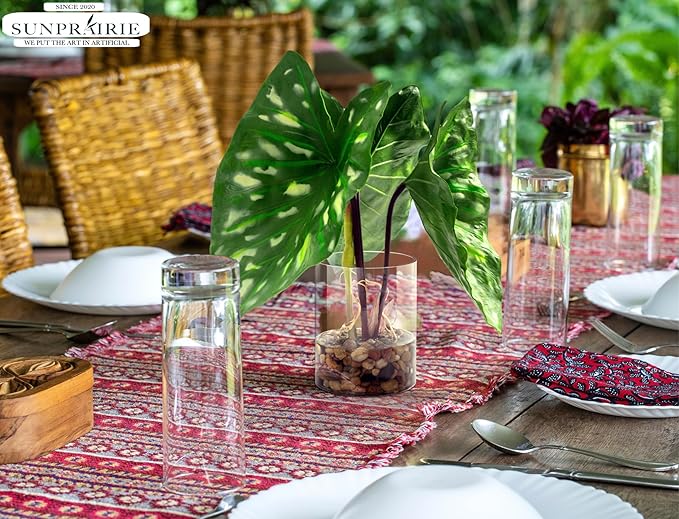SUNPRAIRIE Tropical Artificial Plant in Clear Pot with Artificial Water, Wide Arrowhead Leaves. Faux Plants Indoor and Outdoor